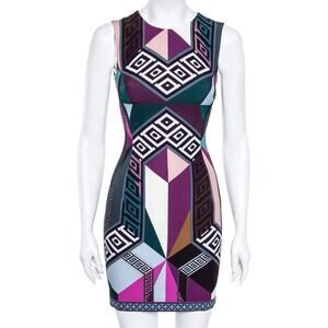 NWT Versace Collection Geometric Logo Pattern Multicolor Stretch Dress 40 US 8